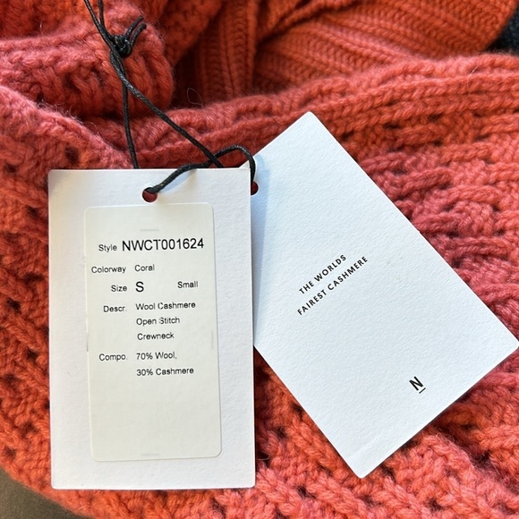 NAADAM Cashmere Wool Open Stitch Crewneck Sweater Coral Designer Sz S NEW - Picture 11 of 14